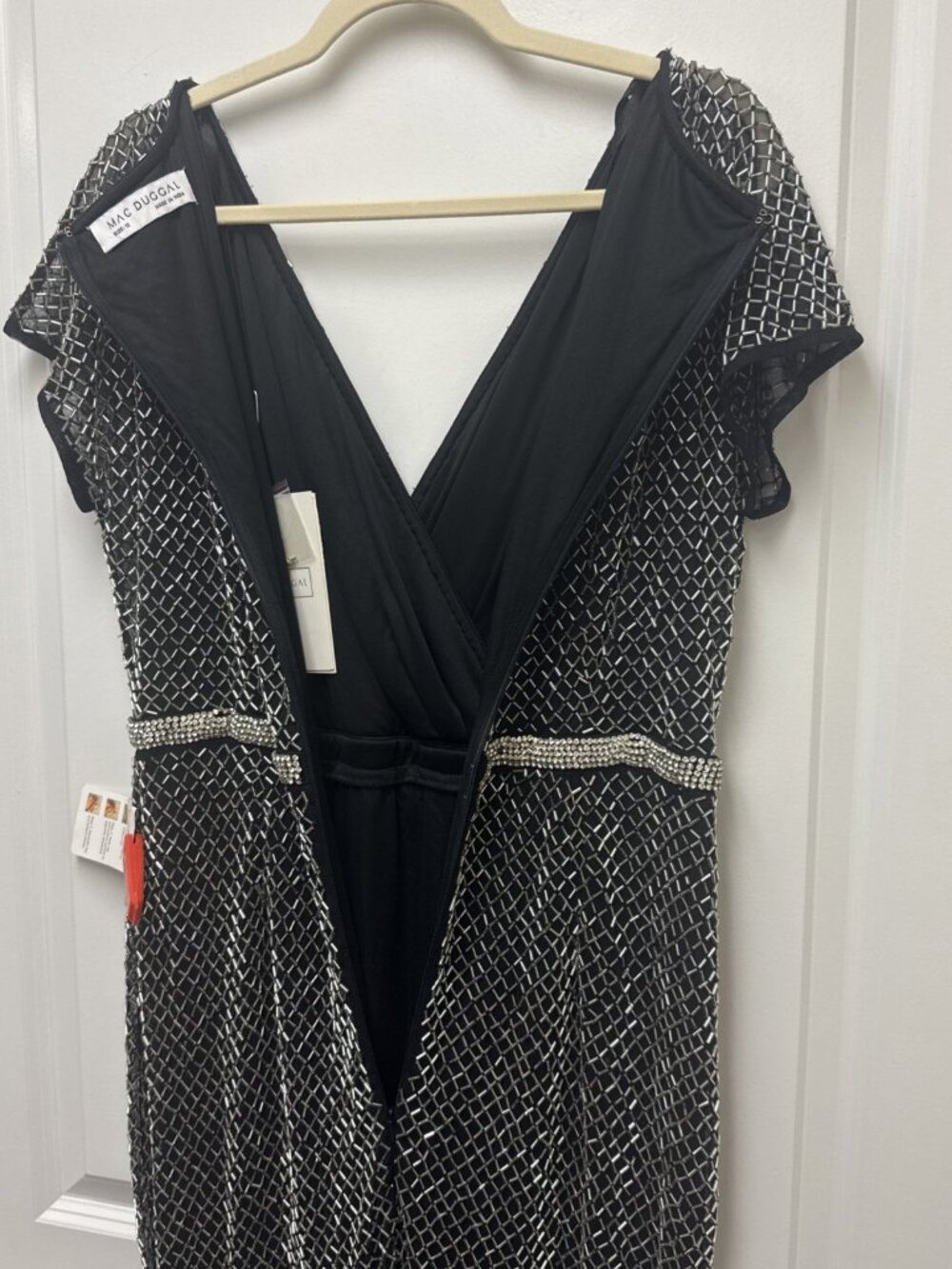 Mac Duggal Size 12 Black Silver Beaded Short Sleeve Cocktail Formal Dress Flaw - Picture 10 of 11